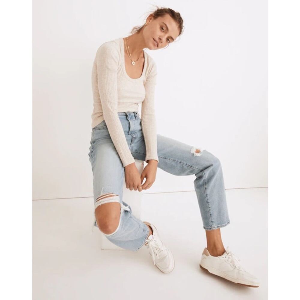 Madewell The Perfect Vintage Straight Jean in Danby Wash: Knee Rip Edition Sz 26